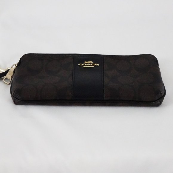 Coach Signature Double Zip Wristlet / Wallet PVC Leather F52848 Brown Black - Picture 5 of 11